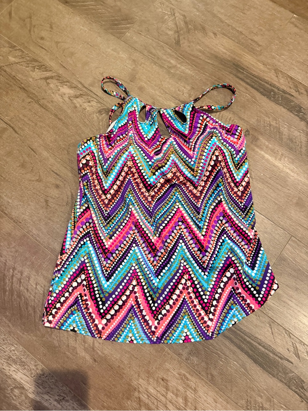 St. John’s Bay Multicolor Chevron Tankini Top - Pink, Turquoise, Purple